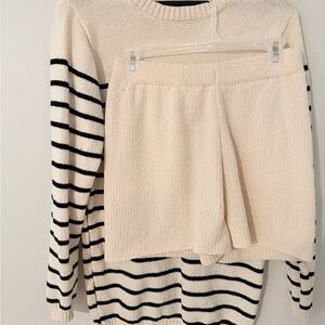 Merokeety Striped Cream and Black Sweater Set